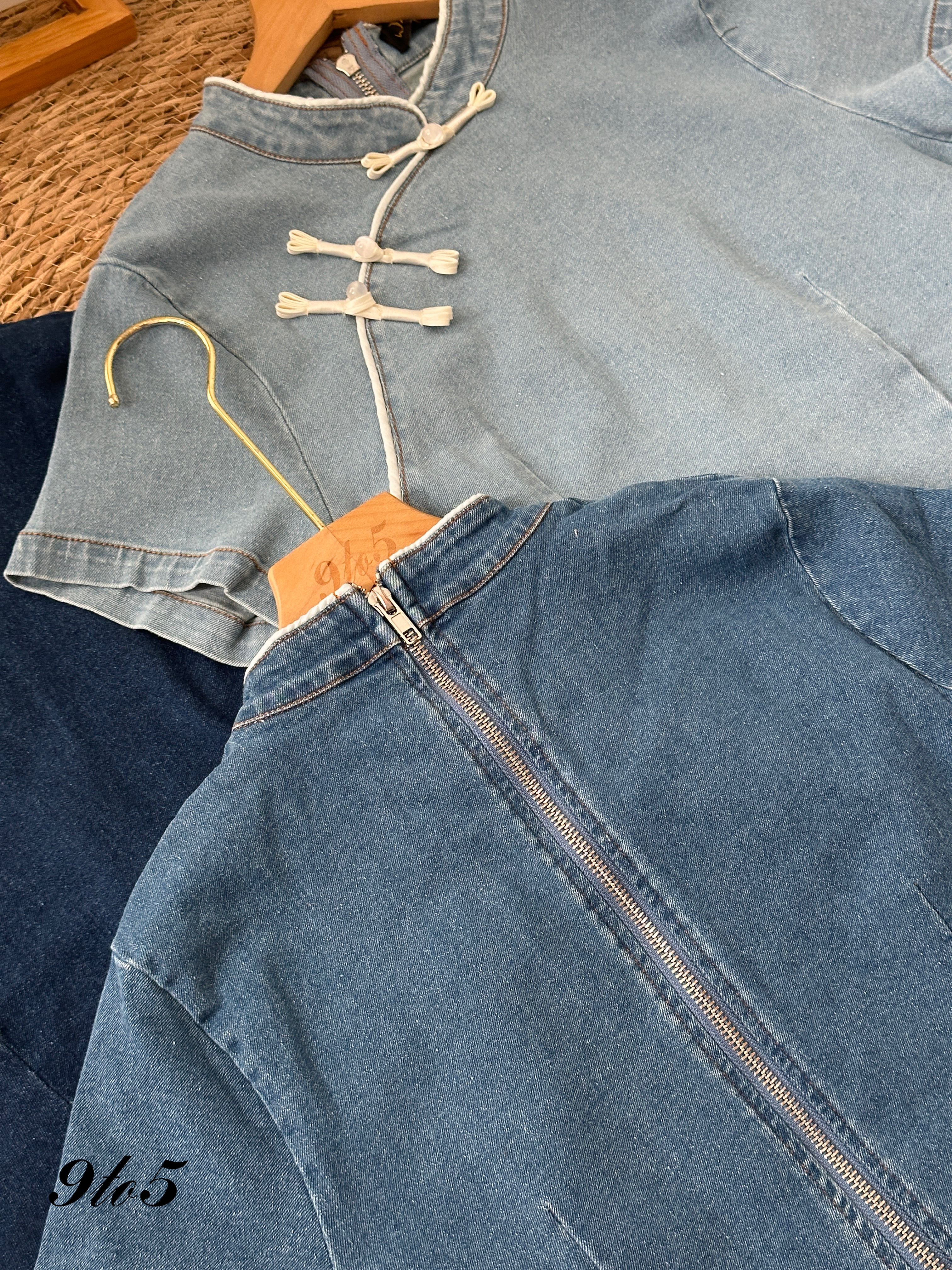 T3921 Denim Cheongsam Crop Top - 3 Colors