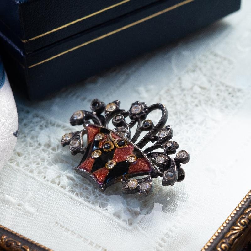 Vintage Pre-1980s Art Deco Pierre Bex Style Enamel Flower Basket Brooch (MW231)