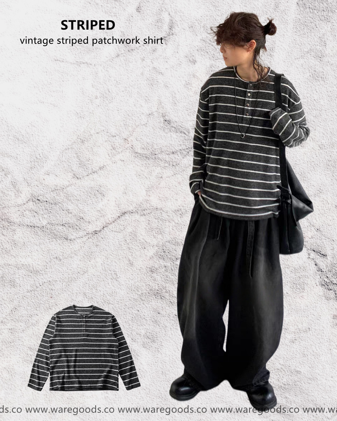 W1260開胸條紋長袖T恤