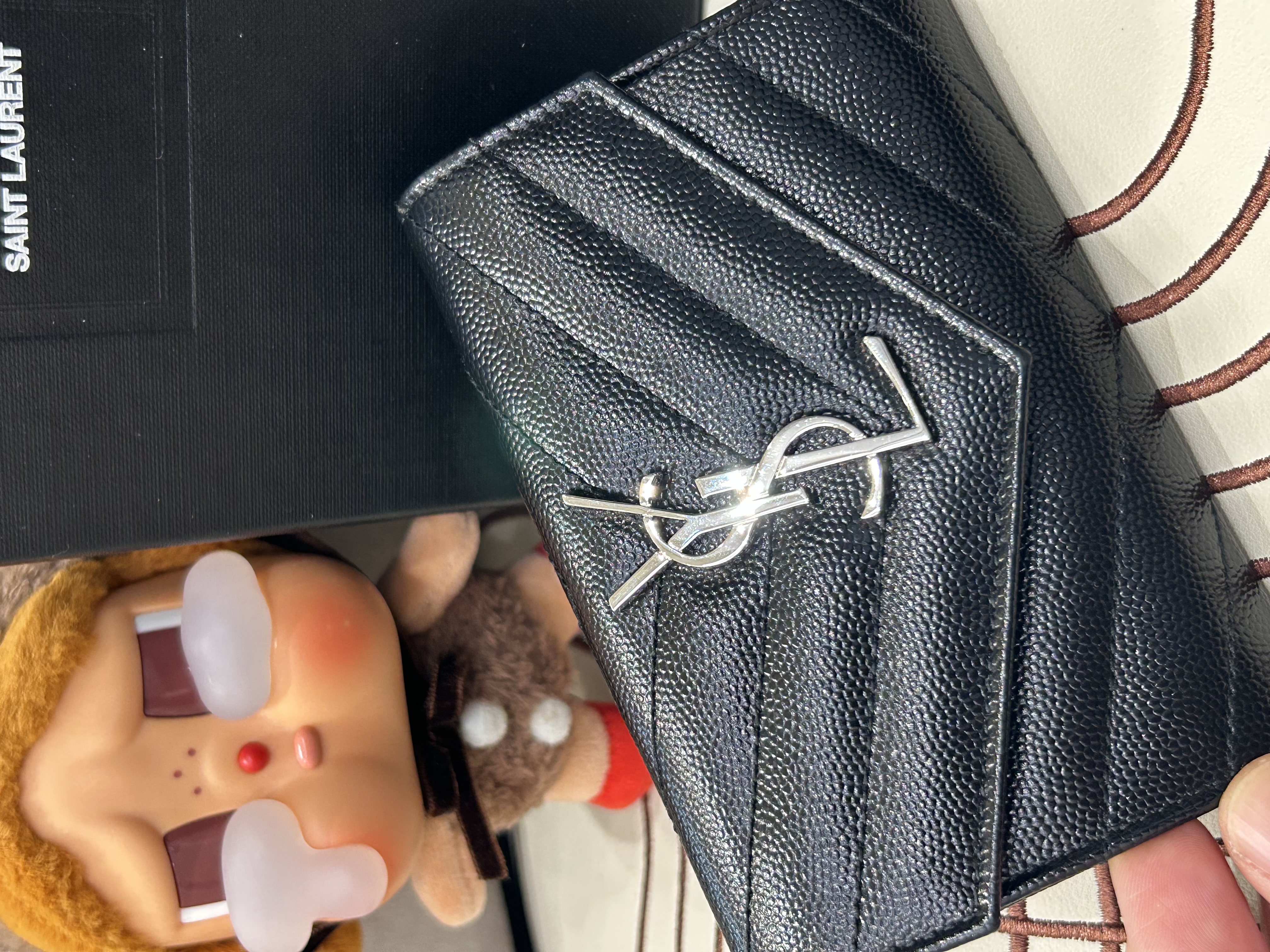 未使用品 YSL Cassandre MATELASSÉ Fragments FLAP Card Case IN Grain DE POUDRE Leather 100%Authentic, unused ✅ certificate ✅Box