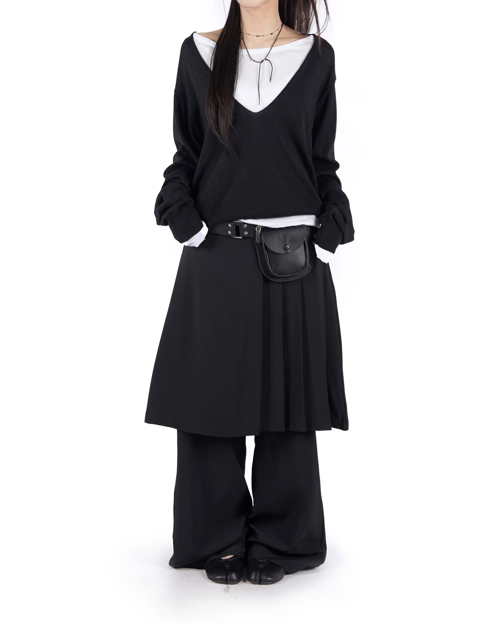 Pleated Layered Skirt Pants