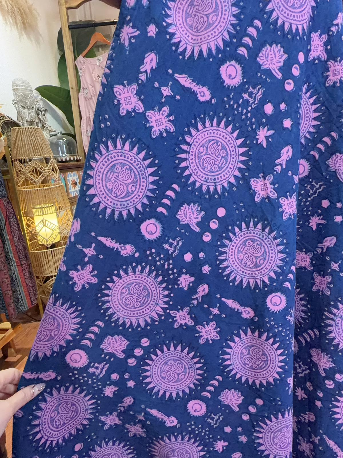 2181 Purple with Sun Pattern Half Rubberband Skirt 40"