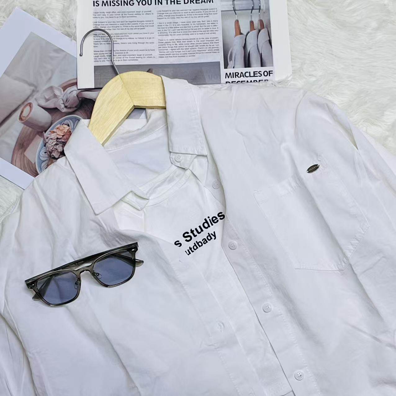 CC2002#6536 [Drawstring Crop Shirt] Korean Minimal Breeze Look