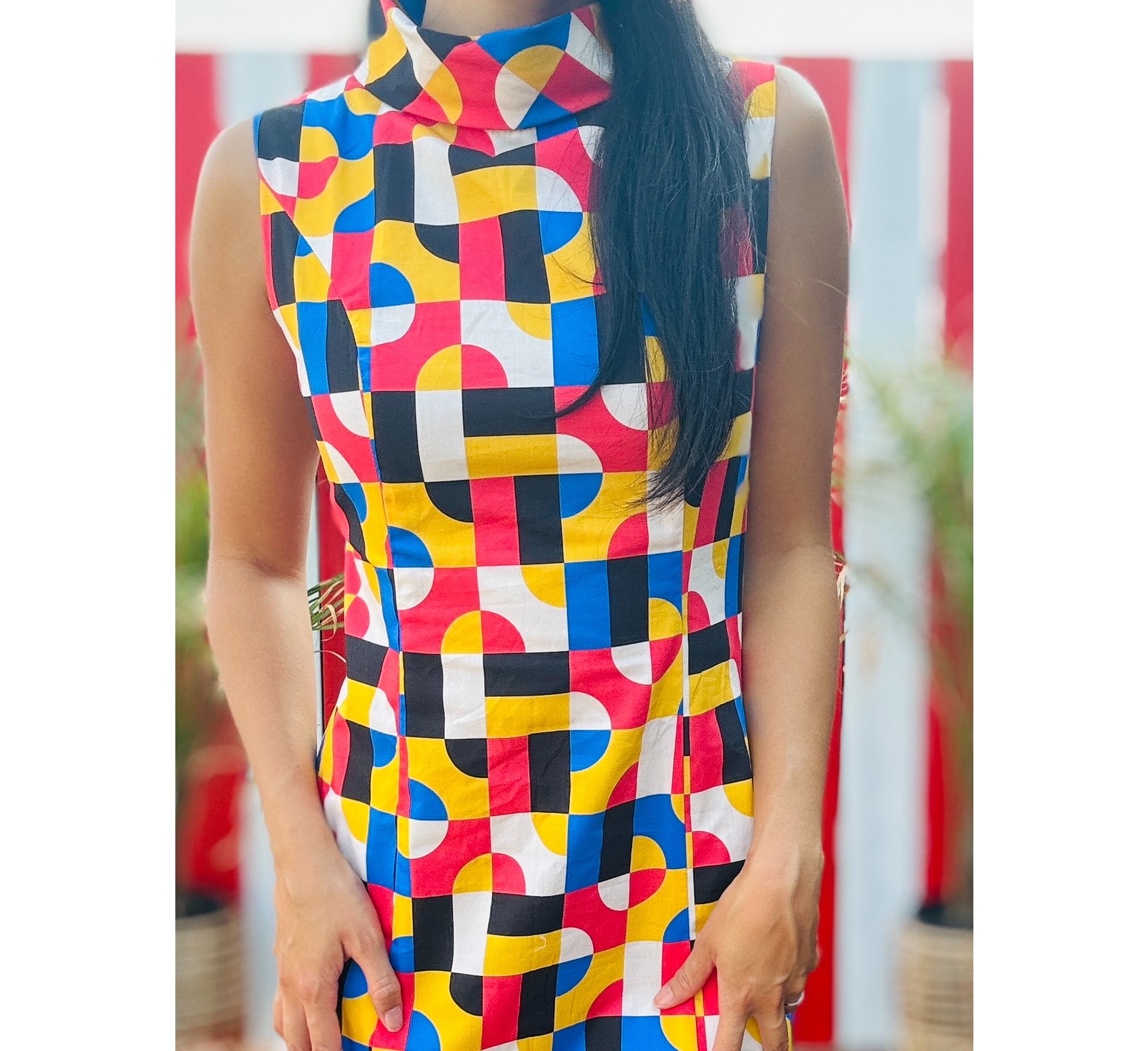 (Last M)1960s style Organic Cotton High Roll Over Collar Dress (FM220)