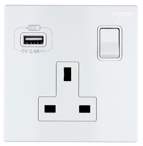 Legrand Galion 白 13A單蘇有掣連Type A USB 插座
