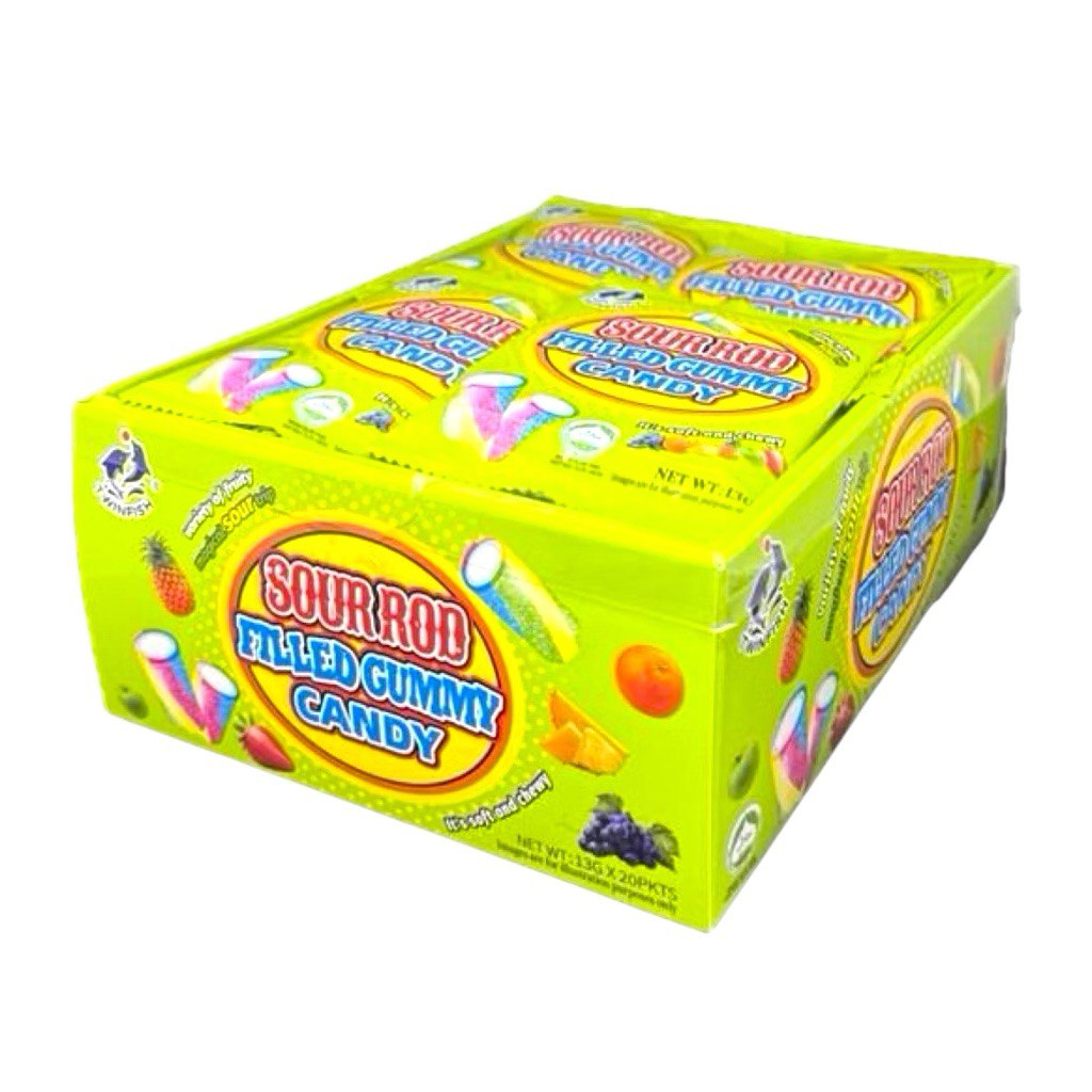 20pcs Twinfish Sour Rod Filled Gummy / Mini Sour Belt Chewy Candy (HALAL)