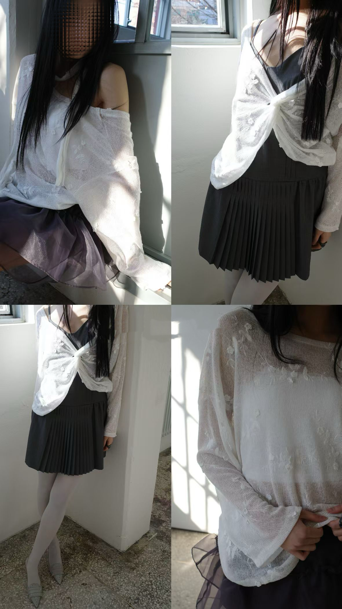 Two-way knot embroidered top (Ivory)