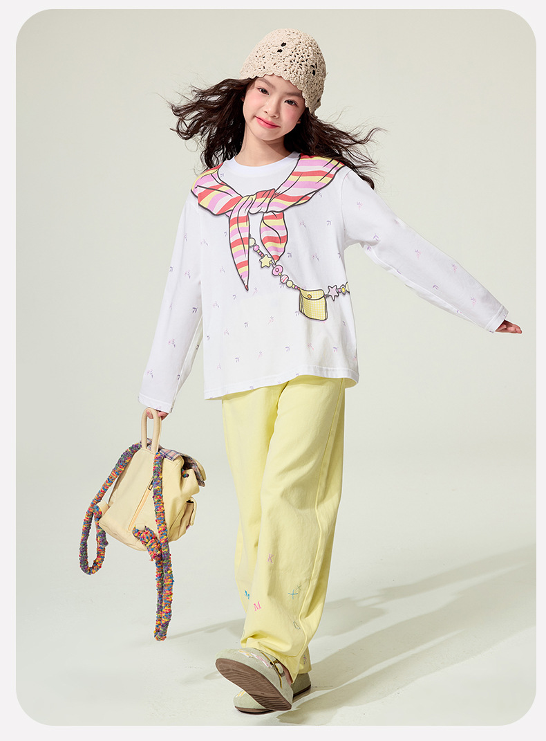 $115件。(中大童至170cm)🌈🎀 彩虹領巾印花長袖Tee 🎀🌈