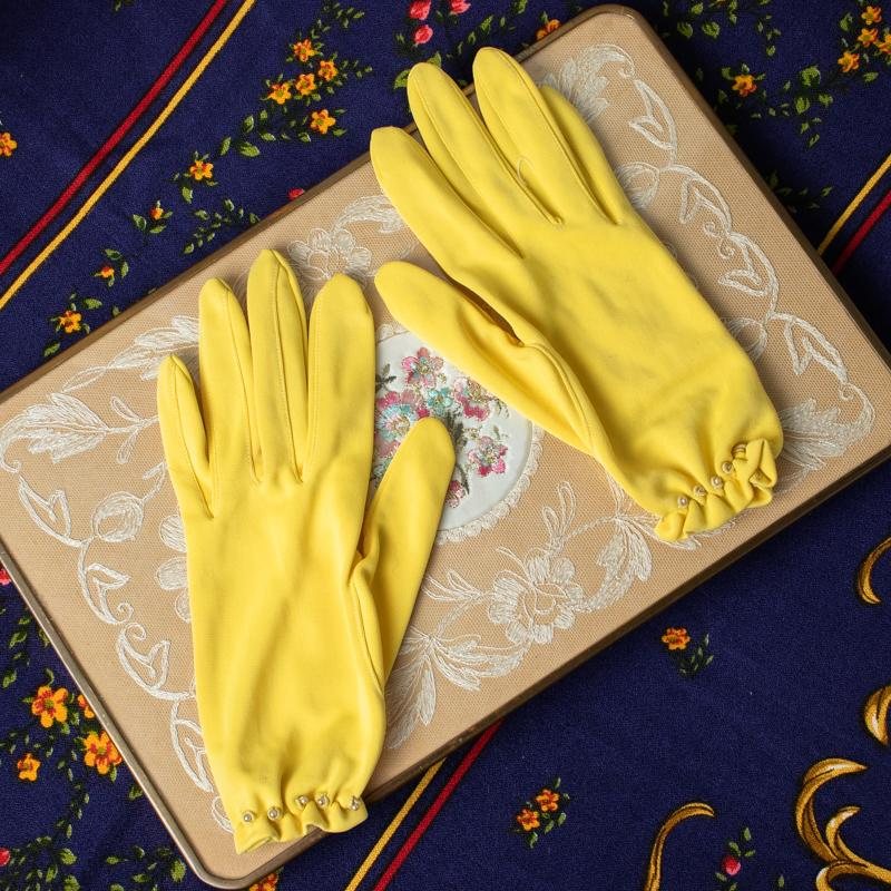 New Old Stock -1960s Made in Japan Pearl-Studded MOD Gloves(Yellow/Lavender/Pink)(MT331)