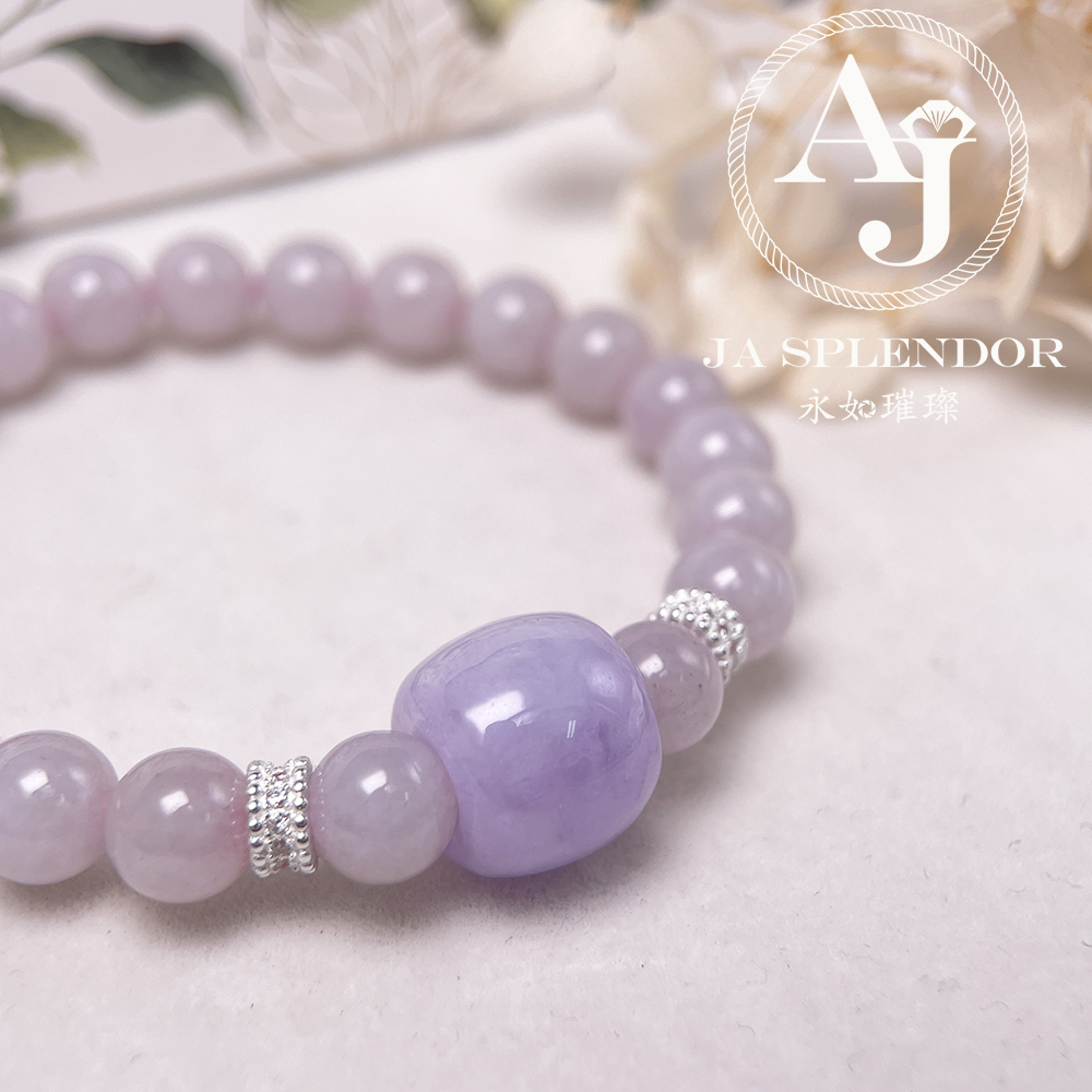 FBG26-H18 天然翡翠A玉-冰種紫羅蘭路路通拼粉色翡翠手串（旺人緣）