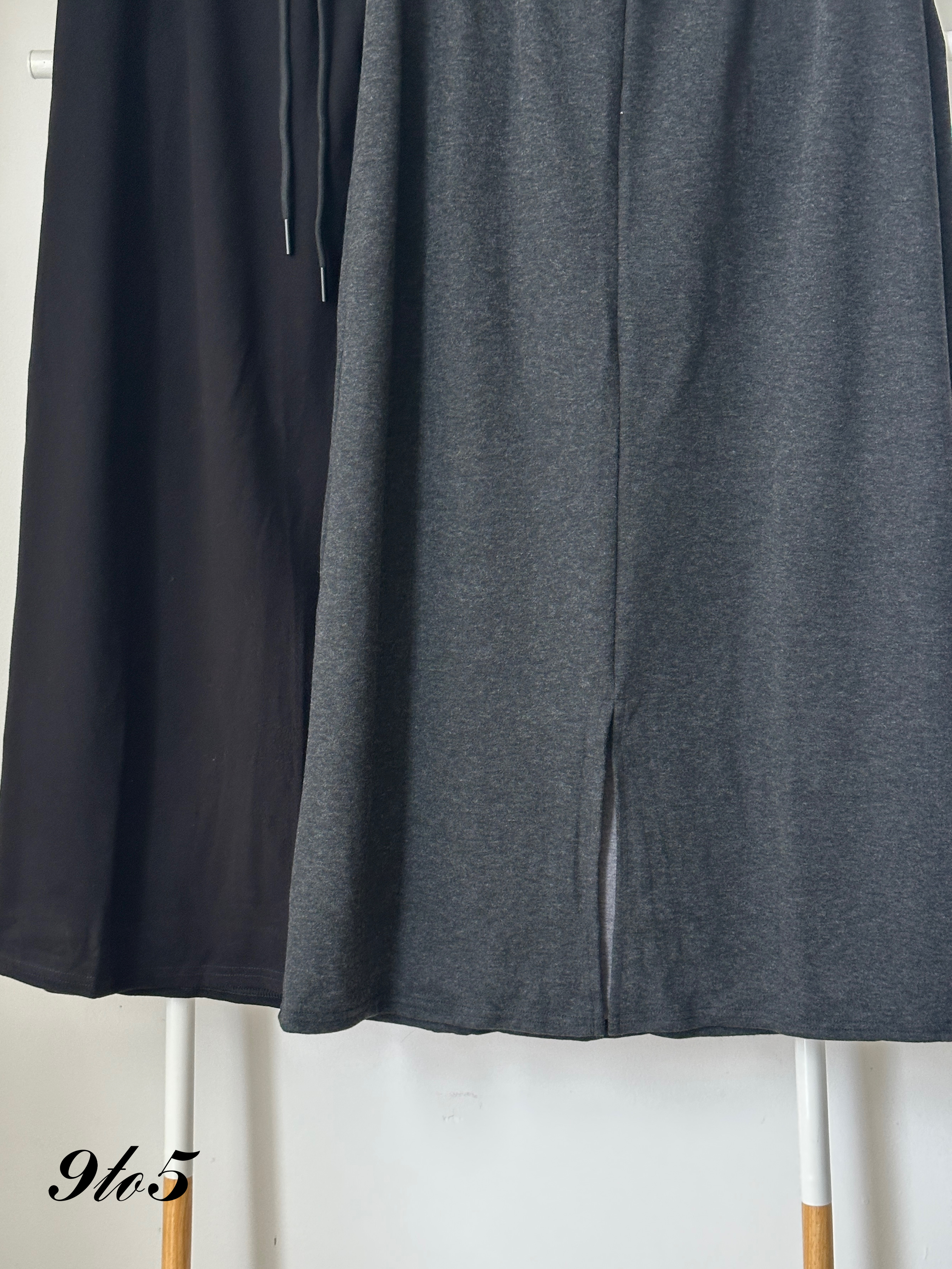 S1819 Self-tie Long Skirt - Black & Grey