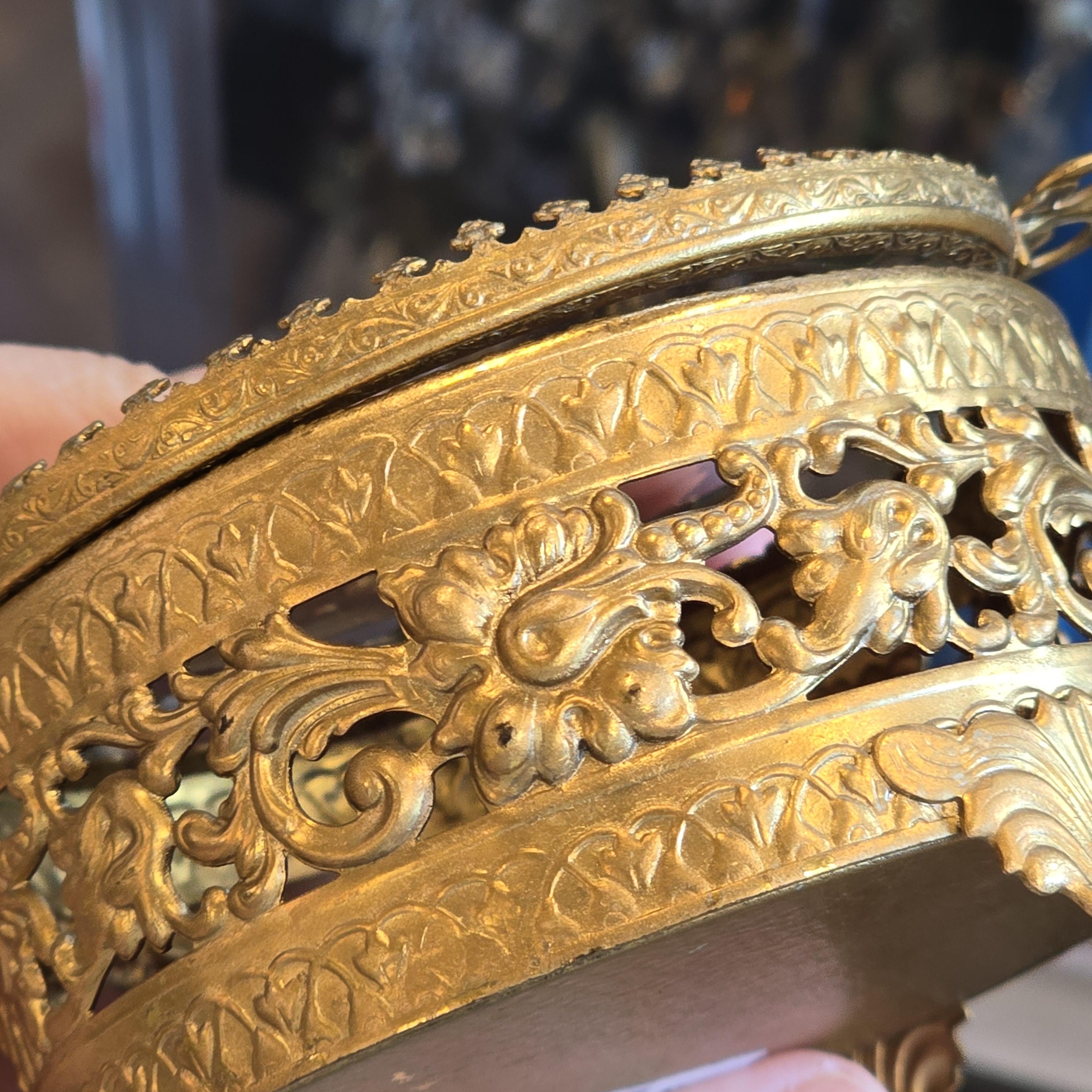 Vintage Mid-Century Round Ormolu Vanity Trinket Box - 8cm(MT2493)