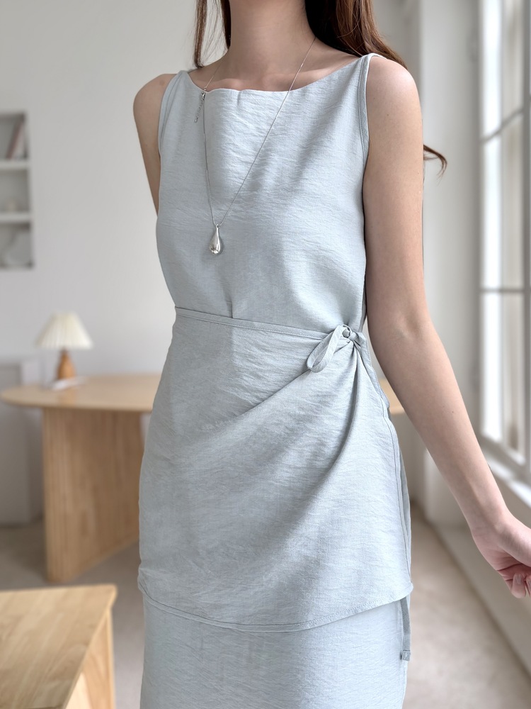 Boat Neck Layered Dress (Mint)