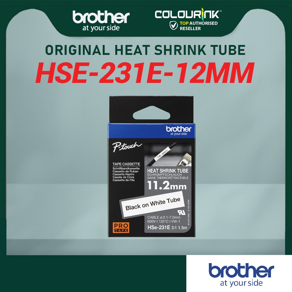 Brother Original Heat Shrink Tube Black on White HSE-211 HSE-231 HSE-221 HSE-241 HSE-251 for Cable Wire Label Tape