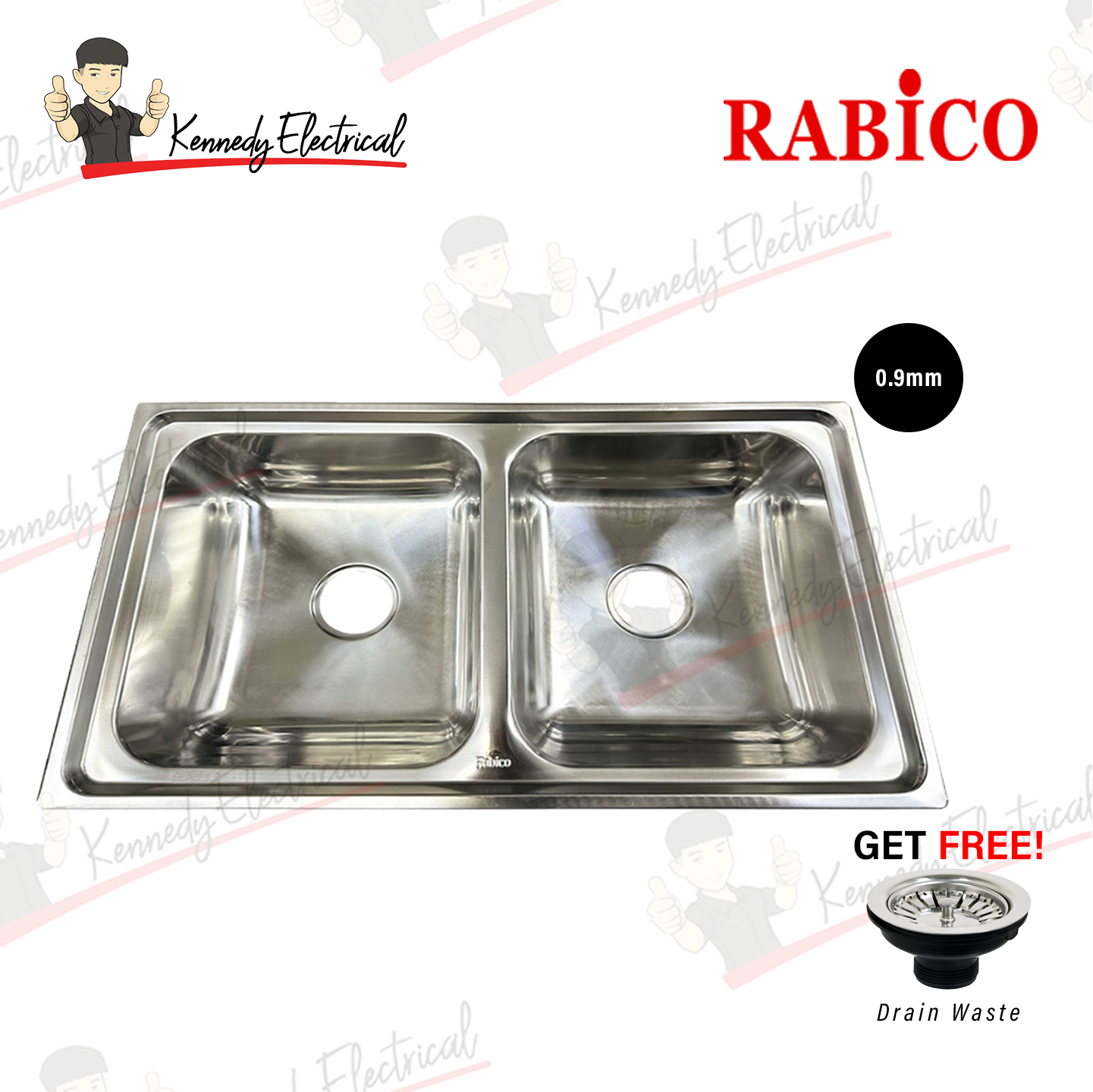 Rabico Polish Stainless Steel Double Bowl Kitchen Sink (8248Sr#) W6-03