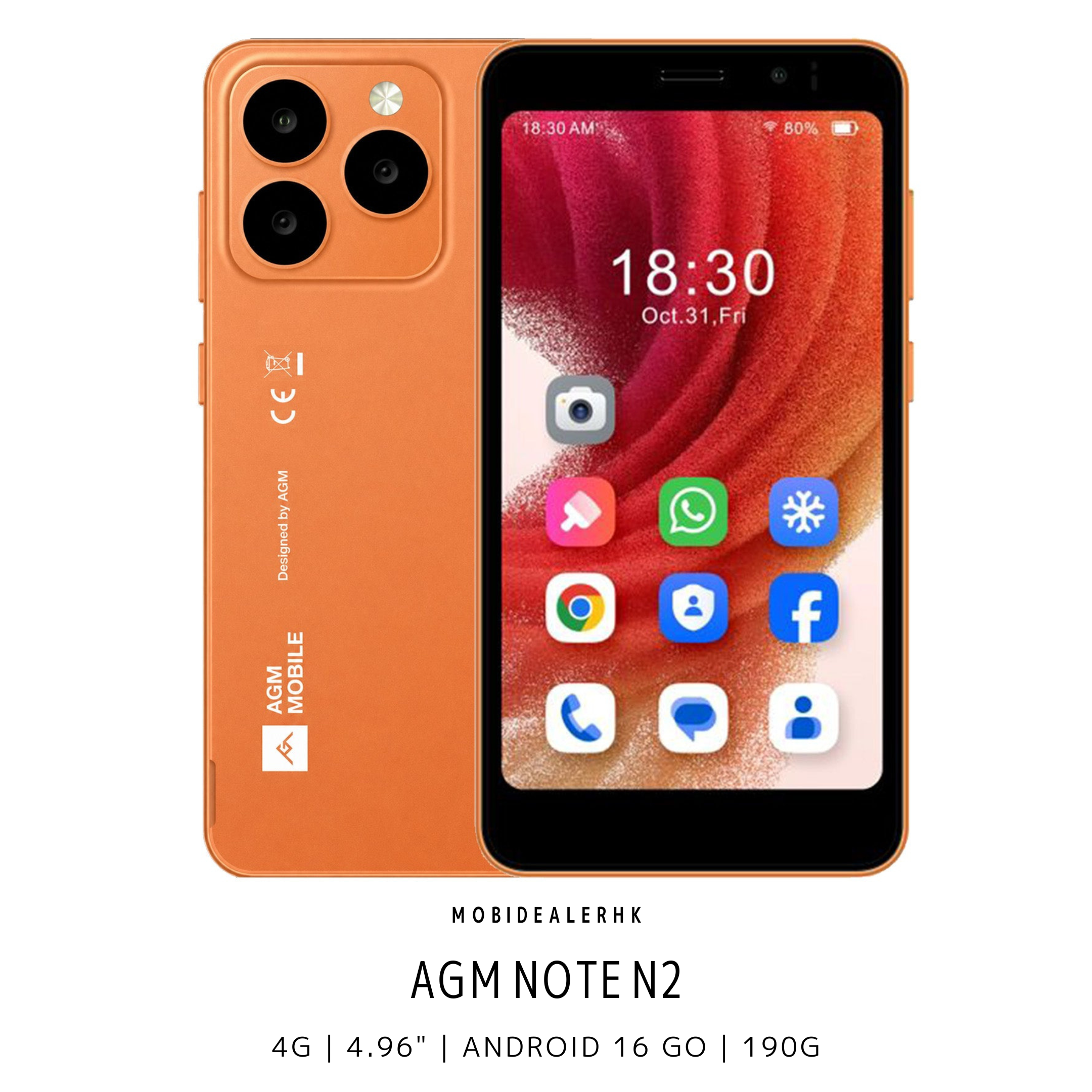 AGM Note N2 | 4G | 智能手機 | 4.96 吋小型手機 | 可拆式 3000mAh 電池 | IP54 | 190g