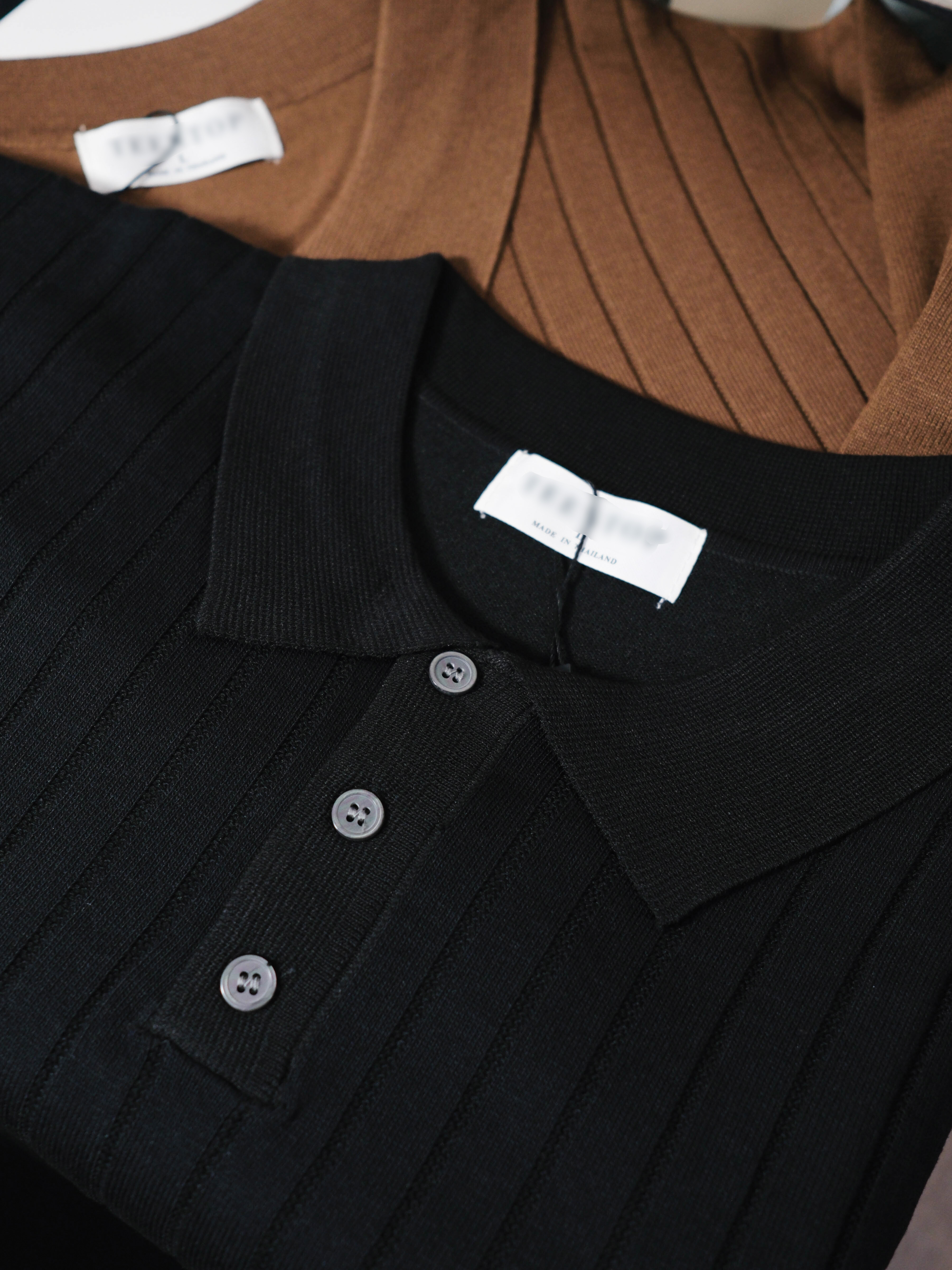 Brown Ribbed Knit Polo