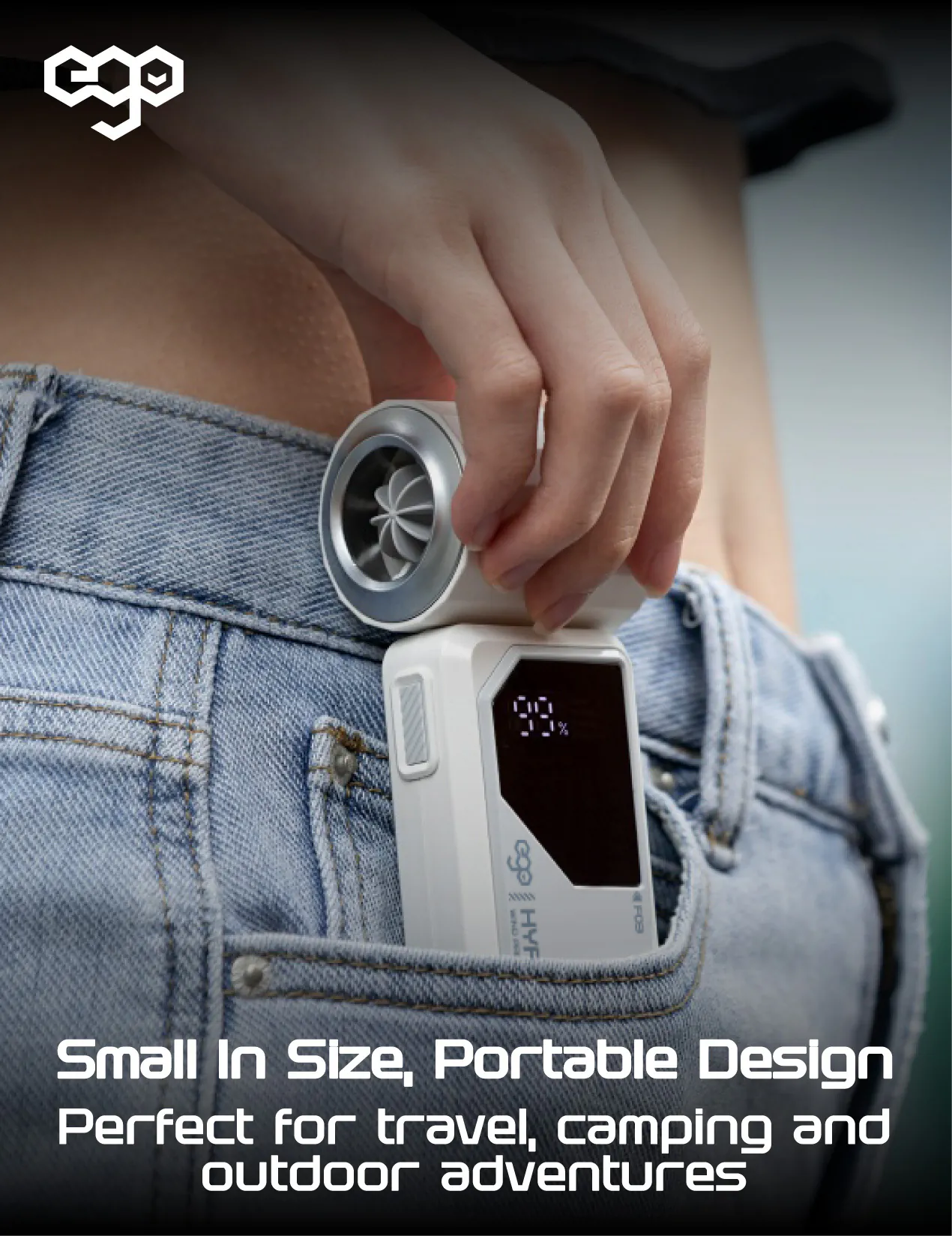 香港行貨 一年保養 ego - HyForce 60° 迷你手提風扇 F03｜無線風扇｜18小時長氣｜2.2萬轉｜LED顯示｜迷你輕巧｜大風壓