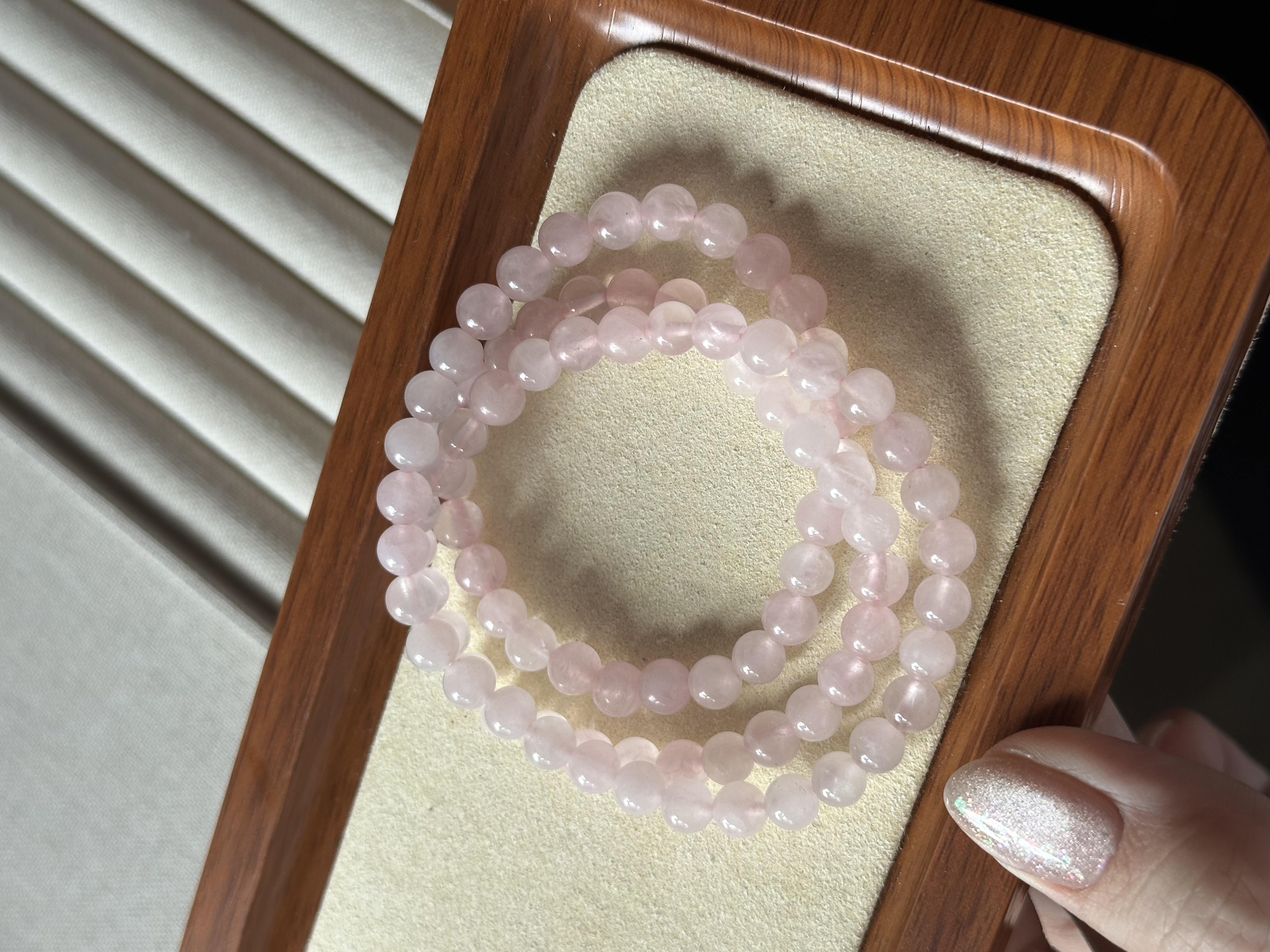 奶体粉水晶三圈 ｜ Rose Quartz 3 laps 6.7mm 