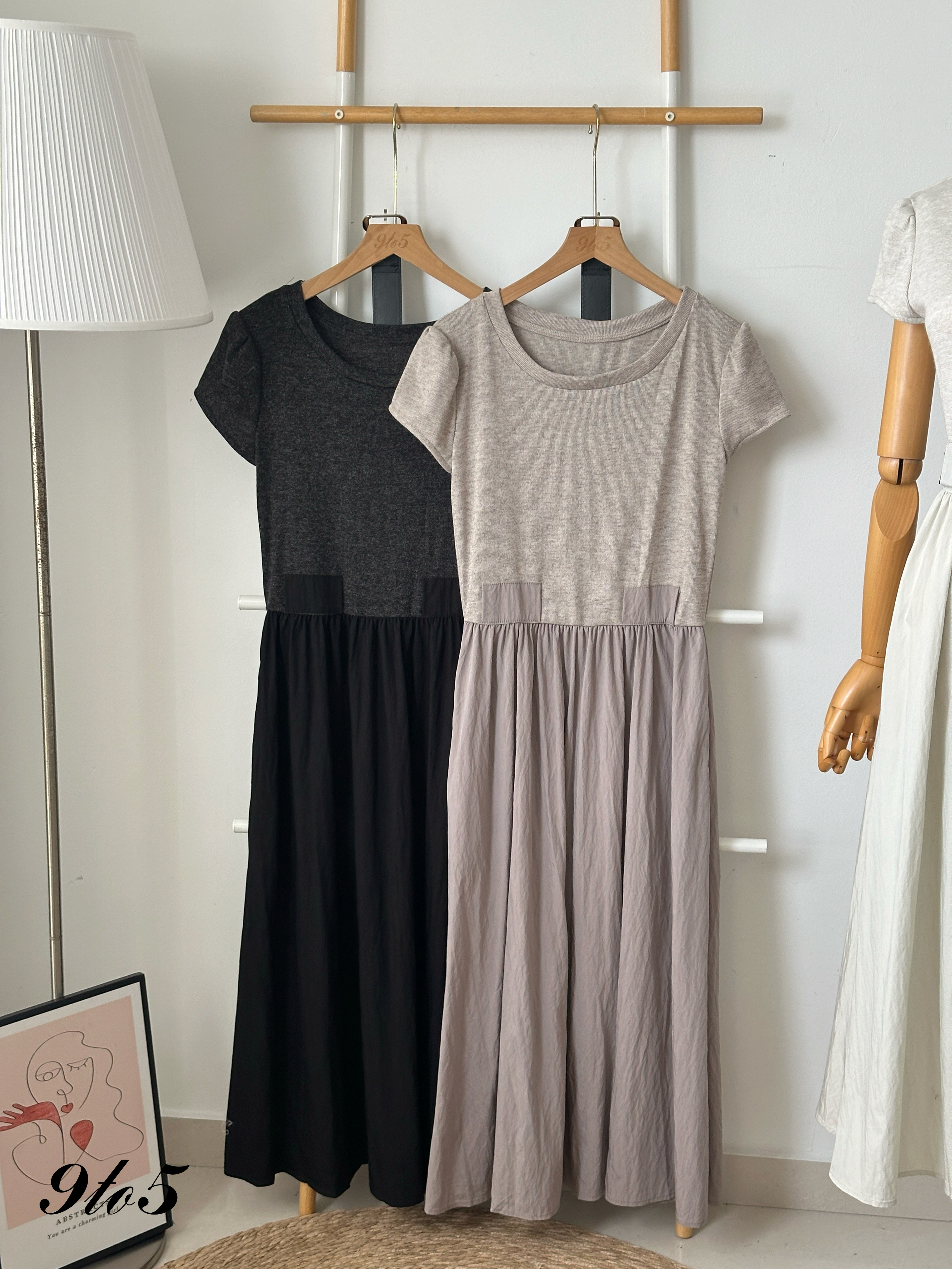 D2355 Belted Contrast Dress - 3 Colors 