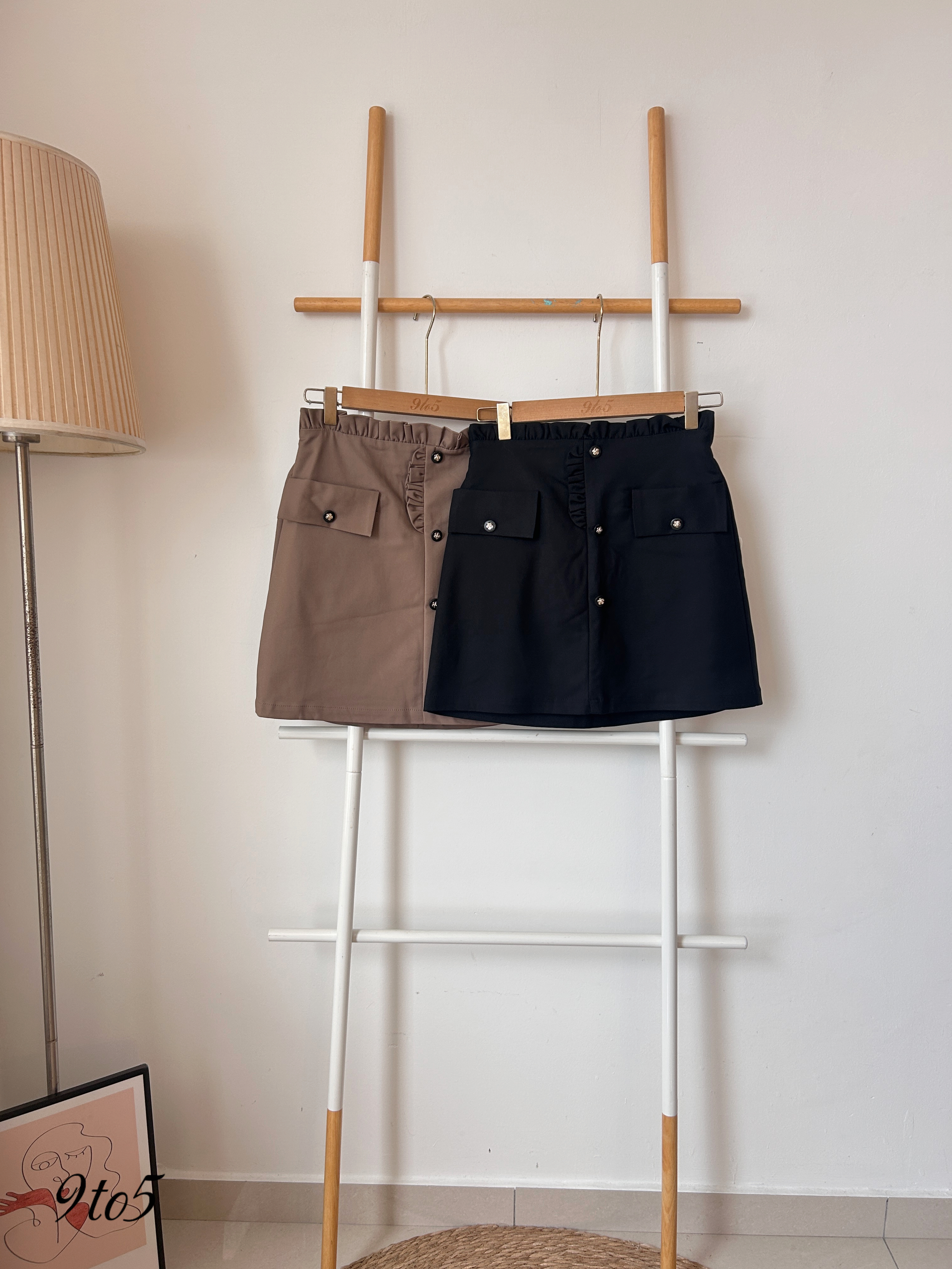 S1856 Body Con Short Skirt - Black & Brown