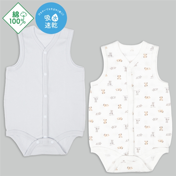 🇯🇵預訂 日本直送🇯🇵動物印花純棉前開式無袖背心包屁衣兩件套