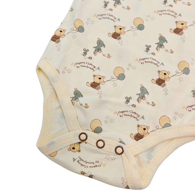 Trendyvalley Organic Cotton Short Sleeve Baby Romper (Balloon Bear)