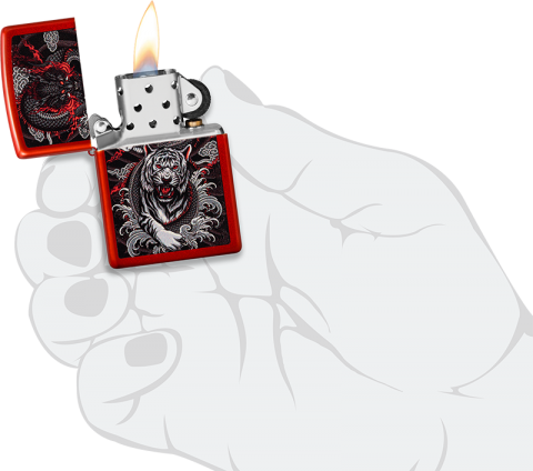 Zippo 龍虎雙煞 猛虎與龍設計48933  |金屬紅色表面| 防風打火機 | ZIPPO 指定授權經銷商 |美國製造 | 收藏