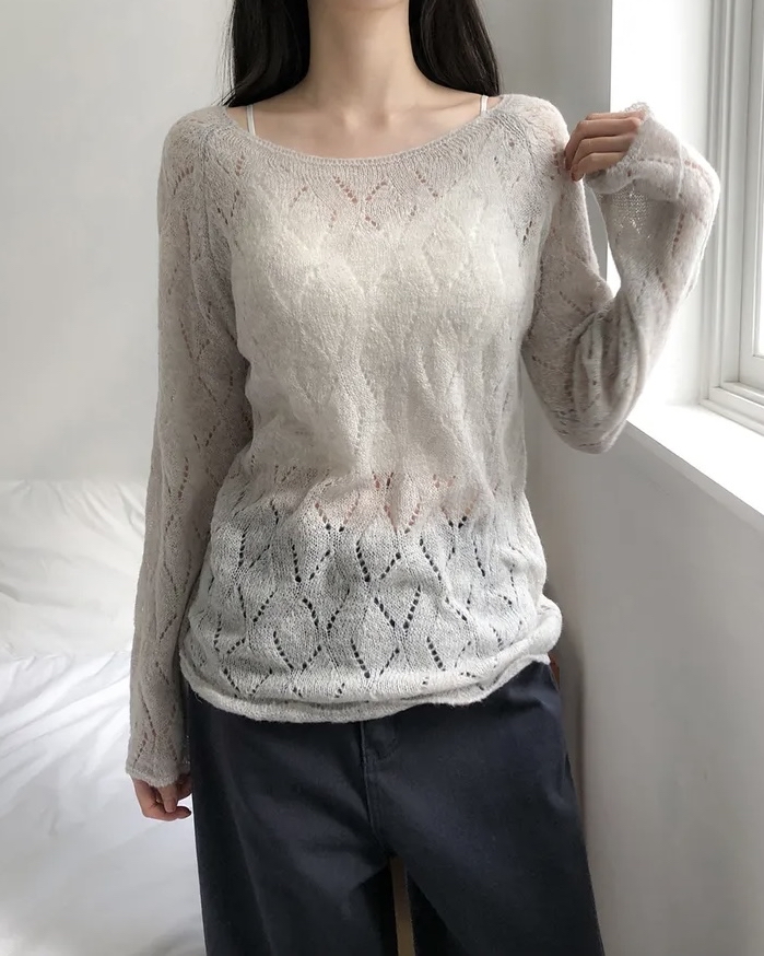 Boat Neck Sheer Knit Top