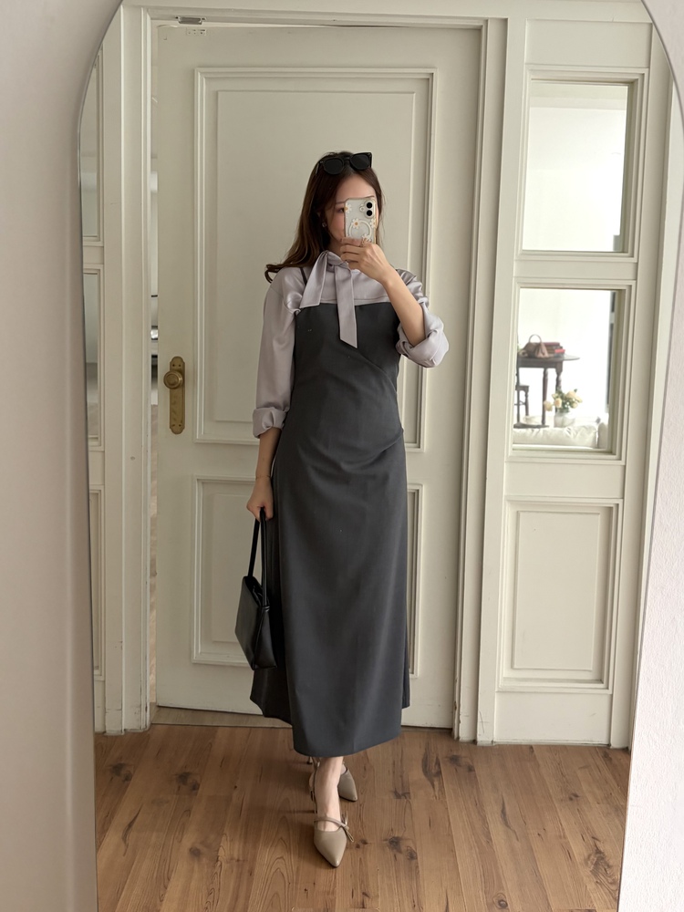 Gathered Adjustable Cami Dress (Grey)
