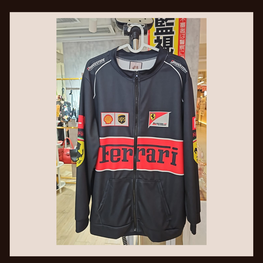 🛍️ 網上商店：Ferrari 經典贊助商刺繡賽車運動外套
