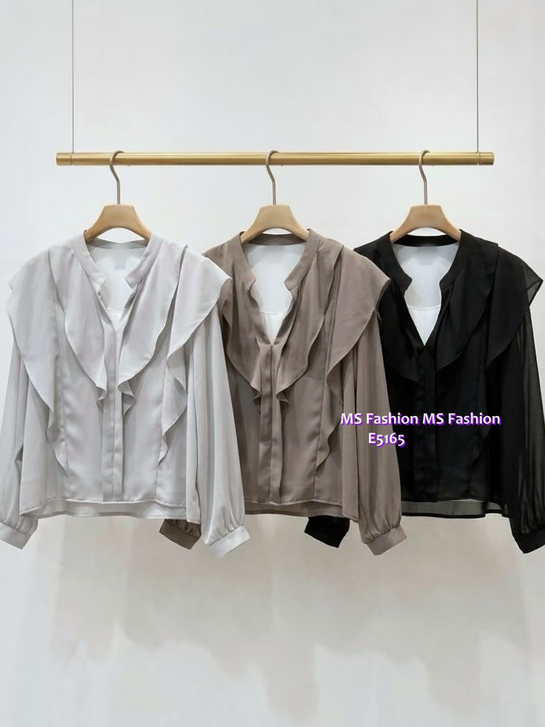 E5165 靚料假兩件ruffle top