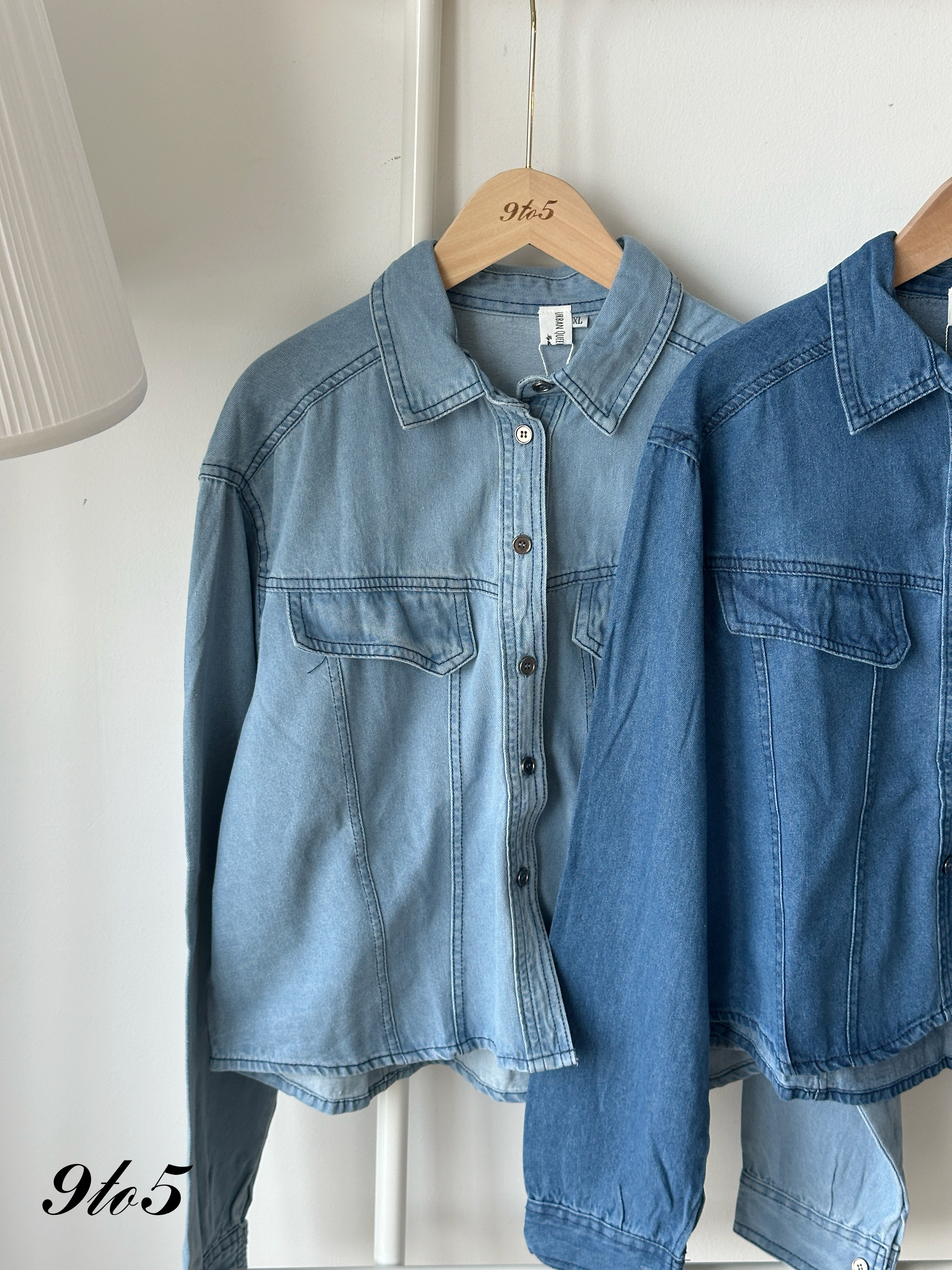 T4248 Long Sleeve Denim Jacket - Blue & Light Blue