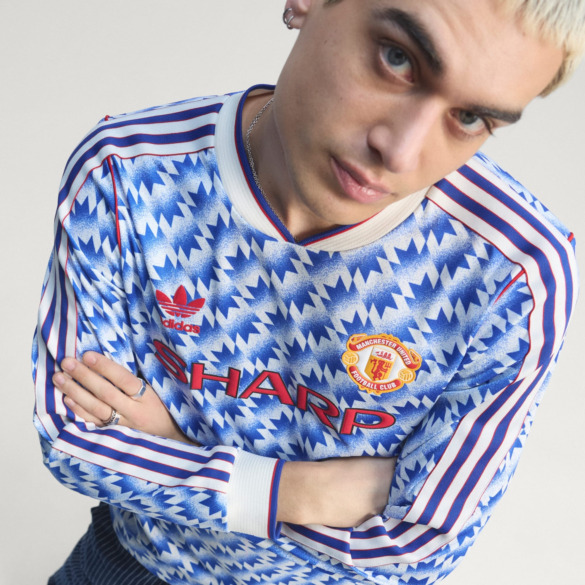 傳奇藍色美學 ⚽ Adidas Originals Manchester United 曼聯 1991/92 長袖復刻作客球衣 (可加印字) JM5498