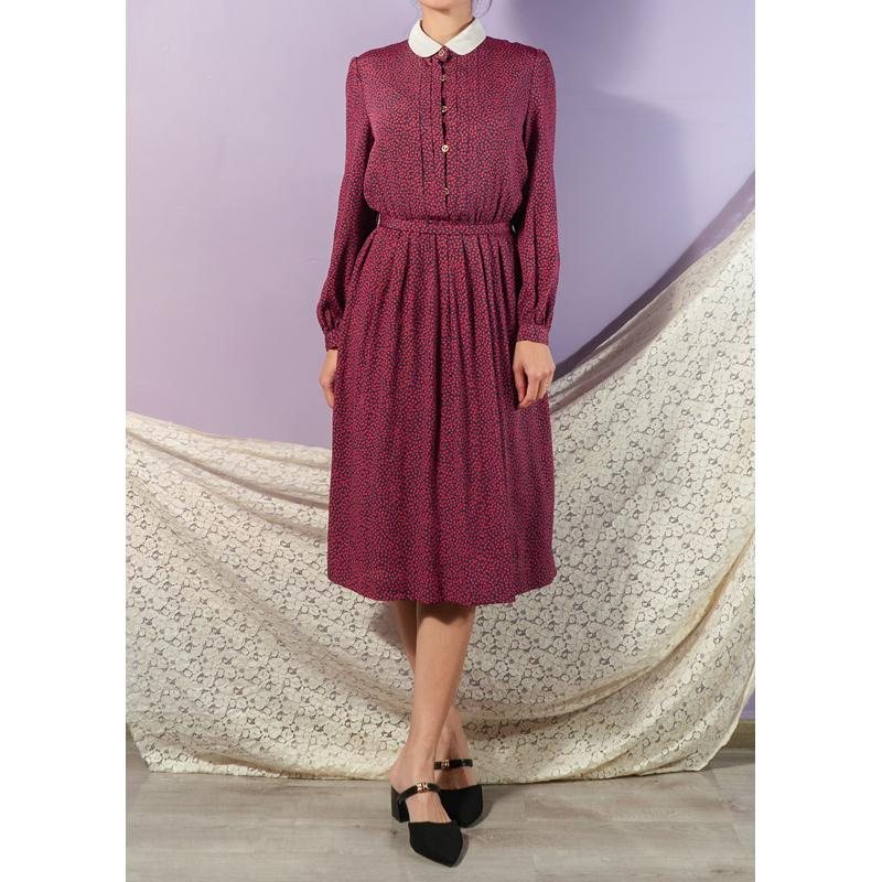Vintage Japanese Abstract Floral Pattern White Collar ShirtDress with Golden Openwork Buttons (MT1608-127)