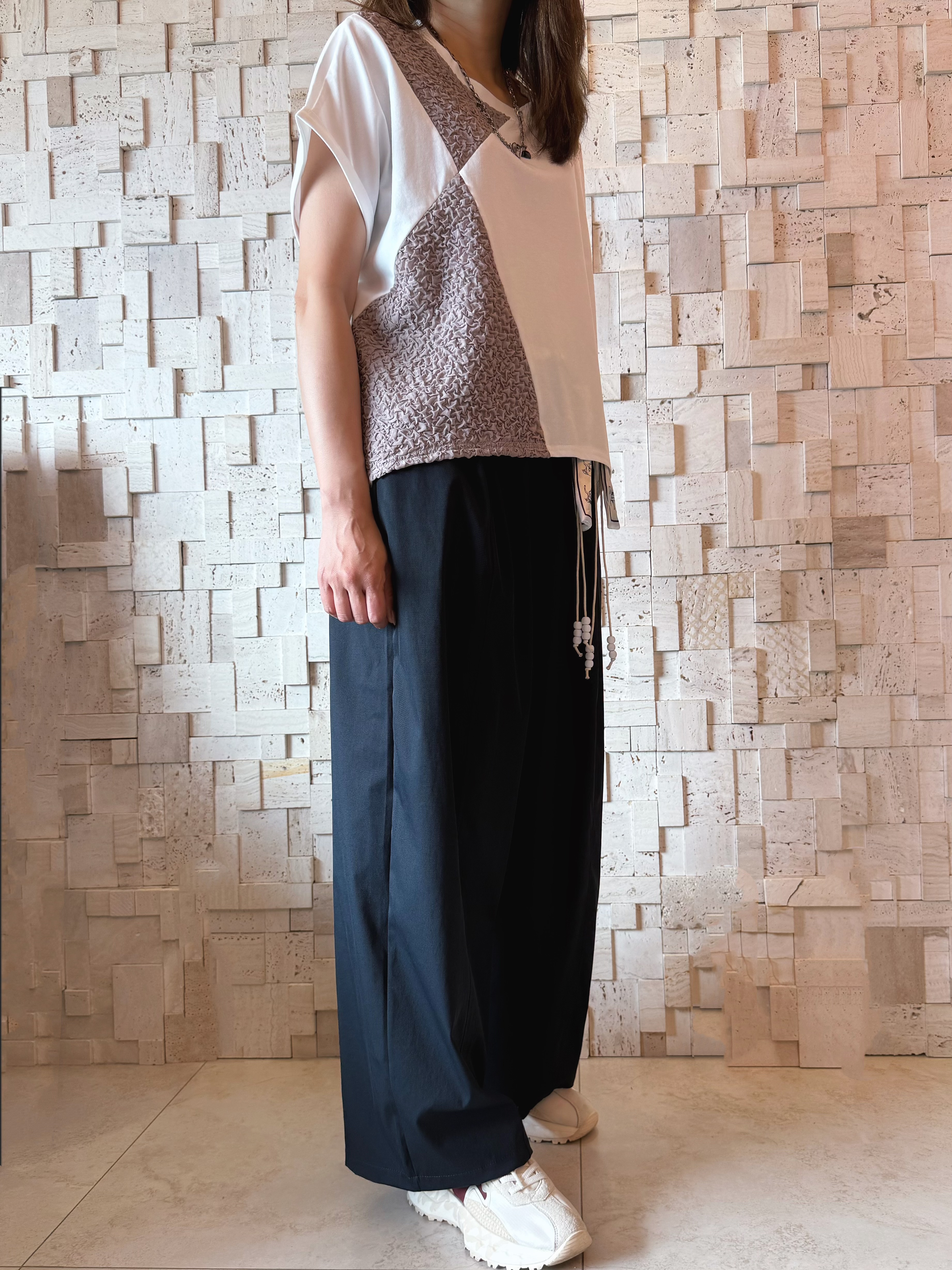 #2092 棉拼皺紋布拼接Top✨