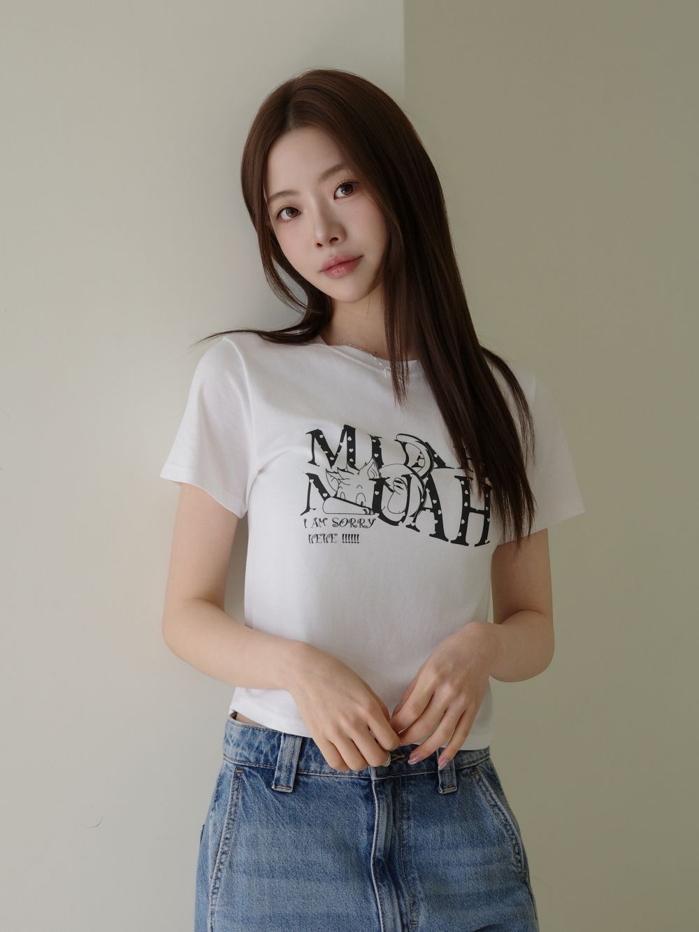 <預訂>🇰🇷MuahMuah cotton model heart crop half T-Shirt