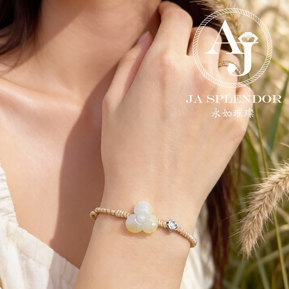 JN-3428 天然翡翠A玉-黃翡立體小花手繩