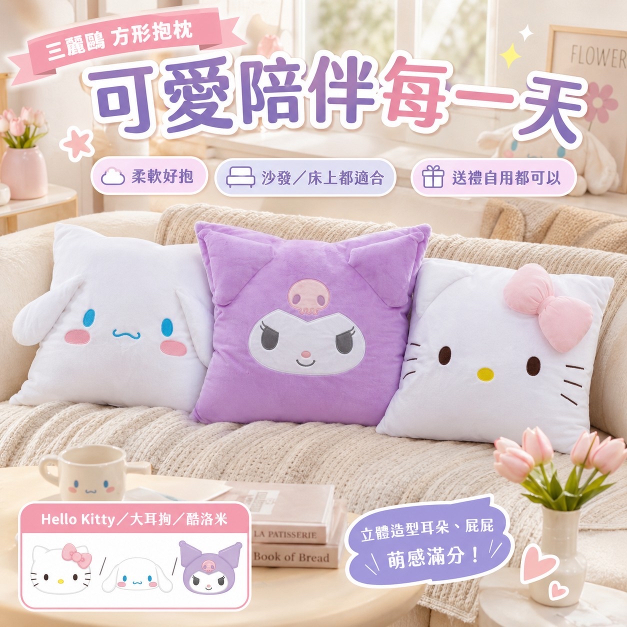 *台灣正版授權三麗鷗方形抱枕*