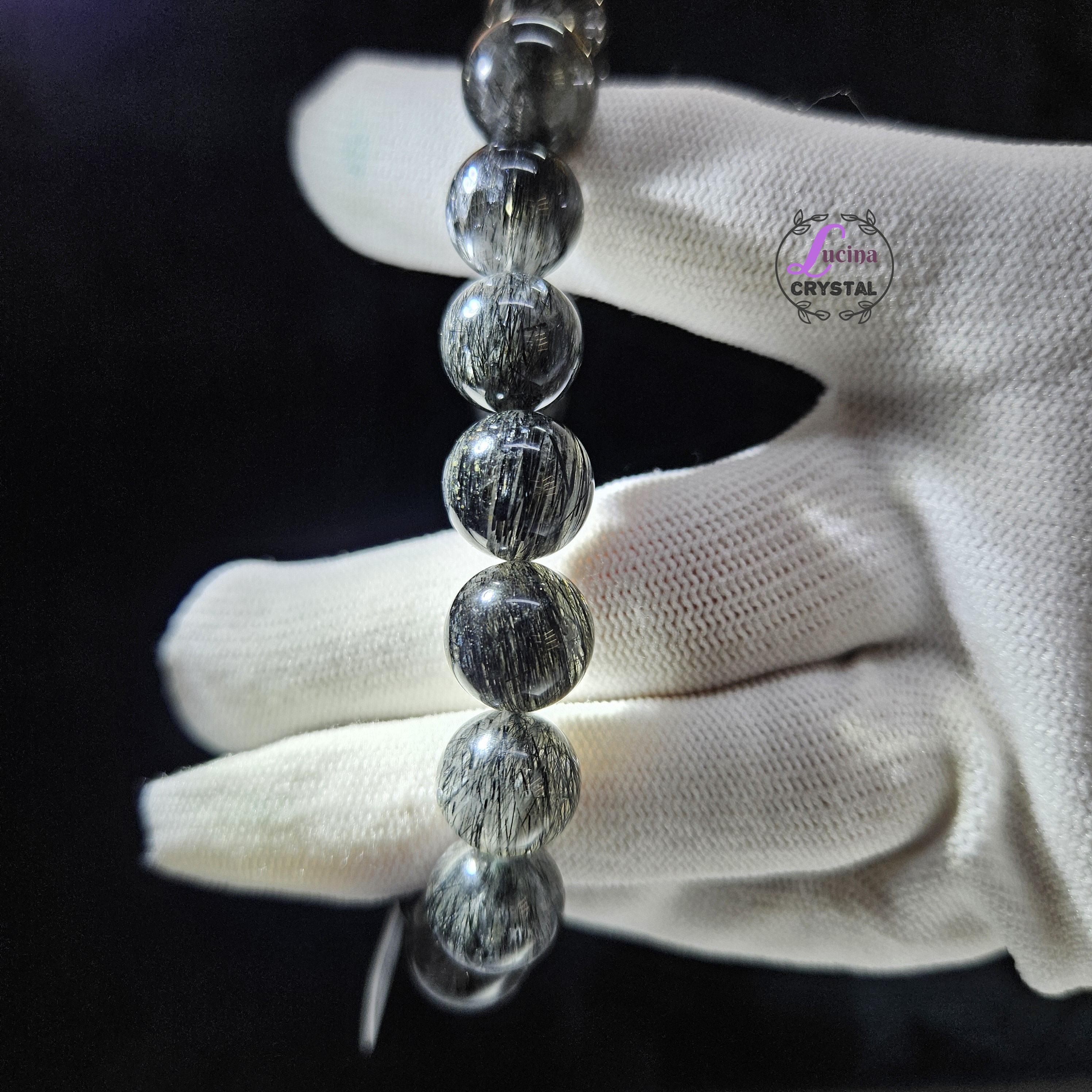 (Co#7214)11.5mm+密髮黑髮晶手串手鏈/Black Rutilated Quartz Bracelet