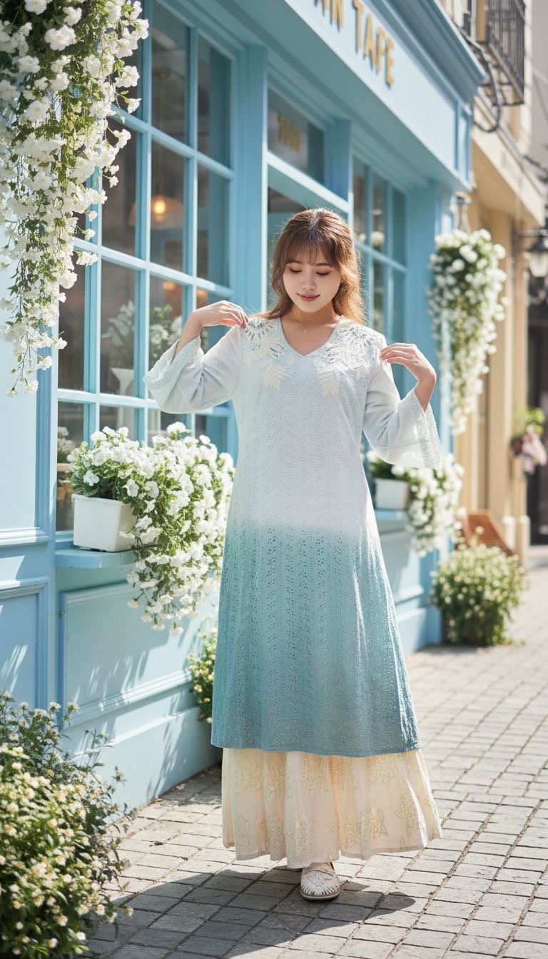  2298 Blue Gradient Heavy Emb. V-Neck OP