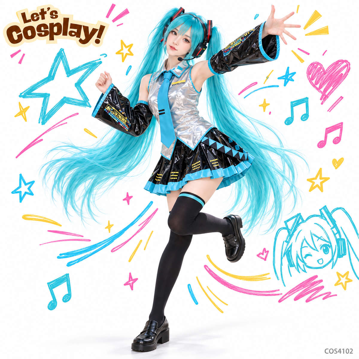 初音未來初音Cosplay服裝連假髮及配件 萬聖節動漫角色扮演衫 COS4102