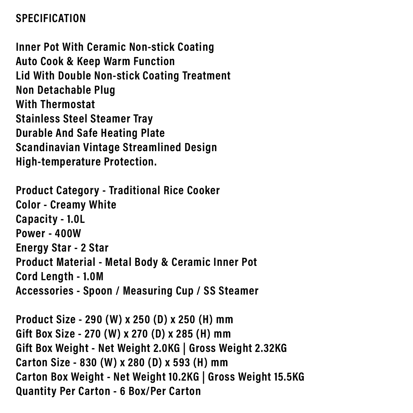 Faber 1.0L Traditional Rice Cooker FRC V401