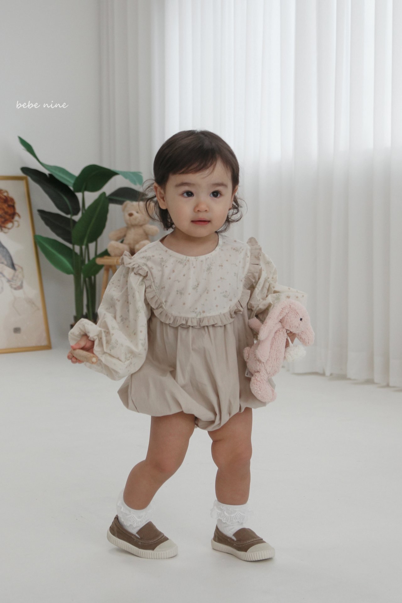 🌸預訂 韓國直送🌸🇰🇷Bebenine兩色碎花波點荷葉花邊闊領寬鬆長袖包屁衣