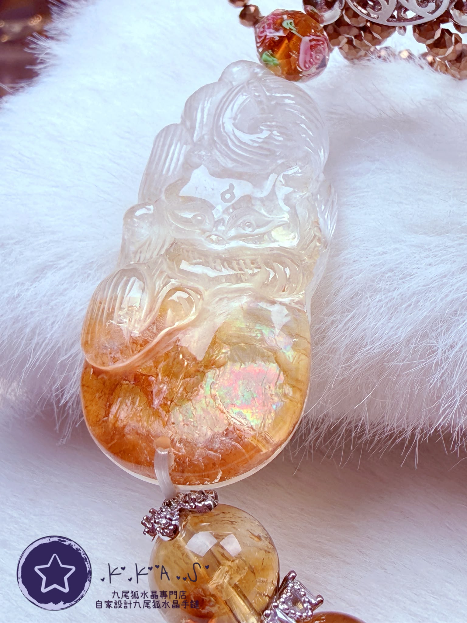 K00660 彩虹黃膠花 九尾狐 自家設計手鏈