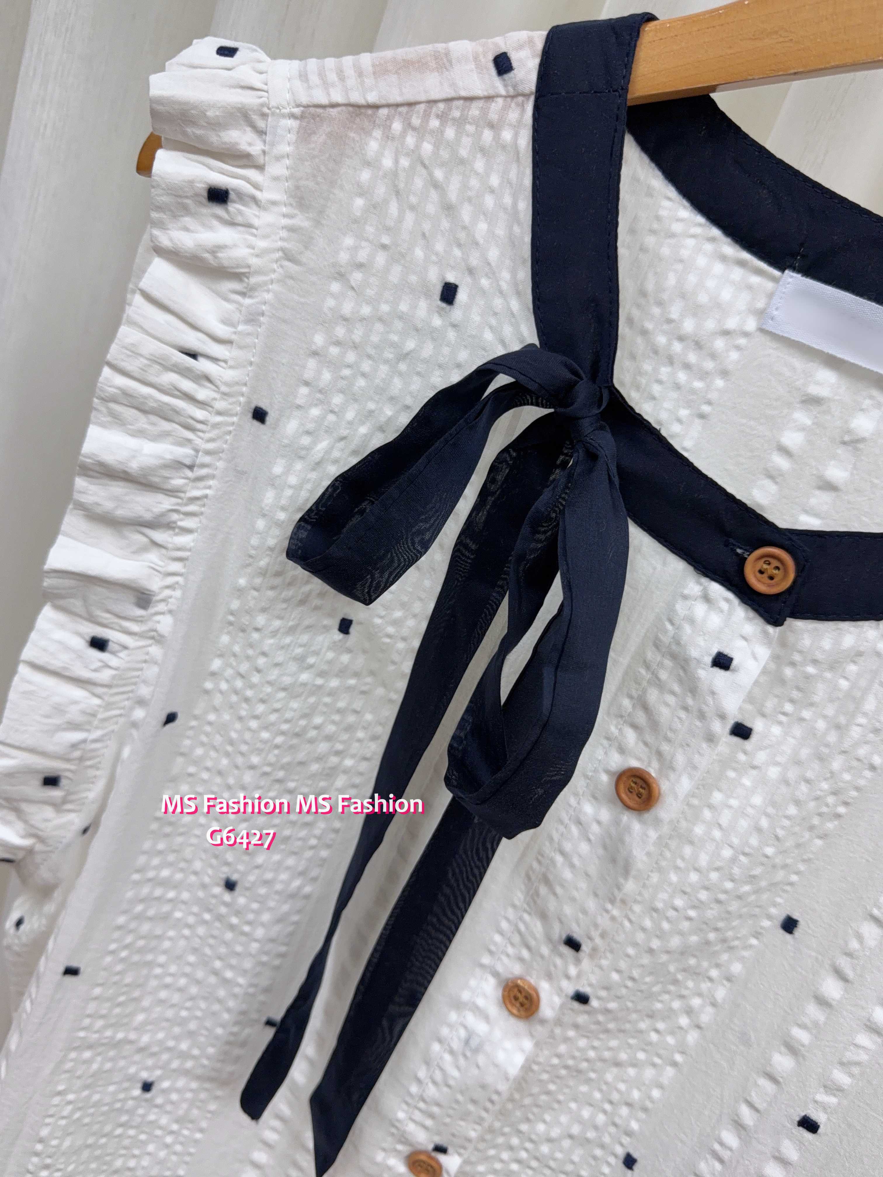 G6427 拼色領蝴蝶結top