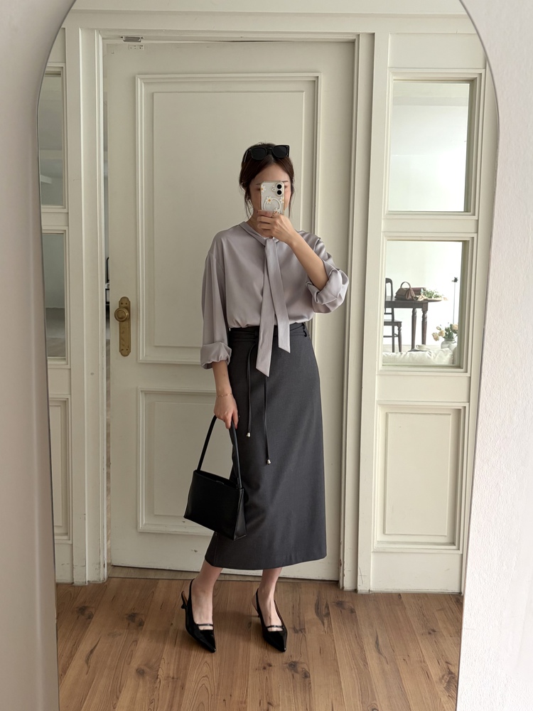 Two-way Tie Detail Blouse (Grey)