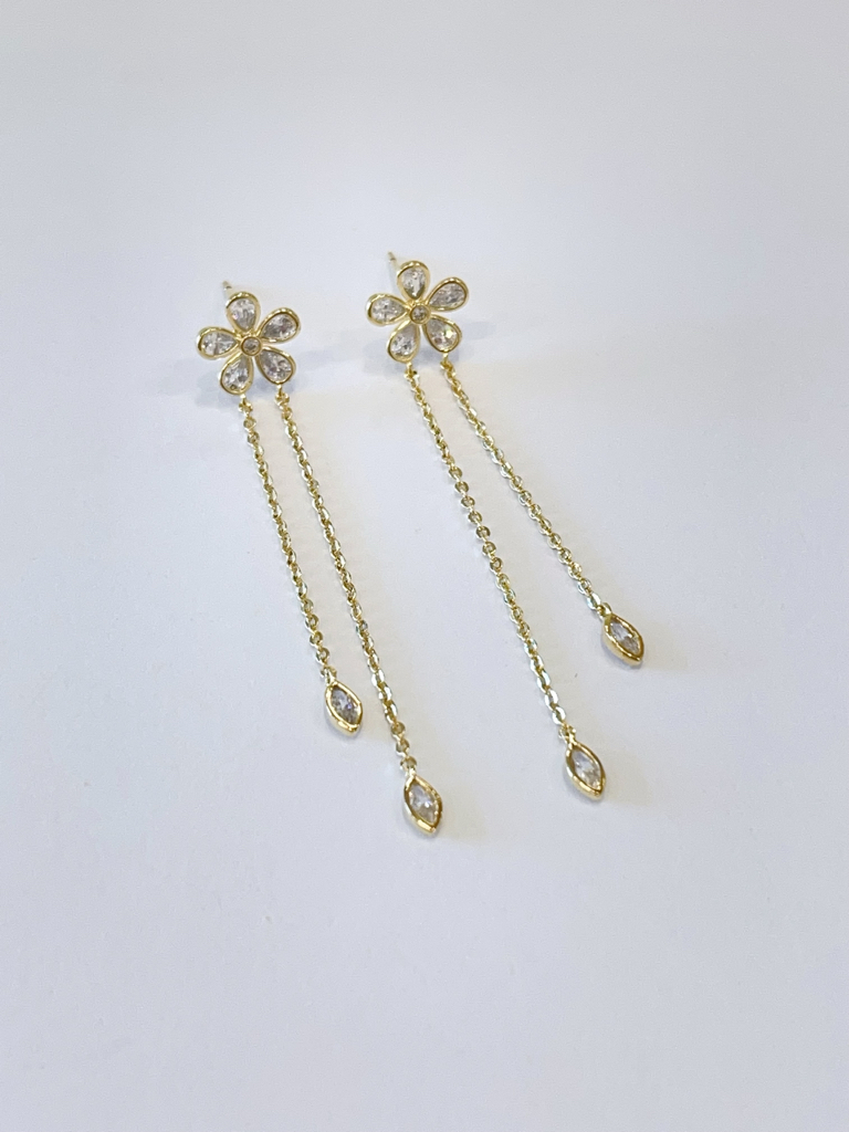 韩系小花锆石流苏耳环