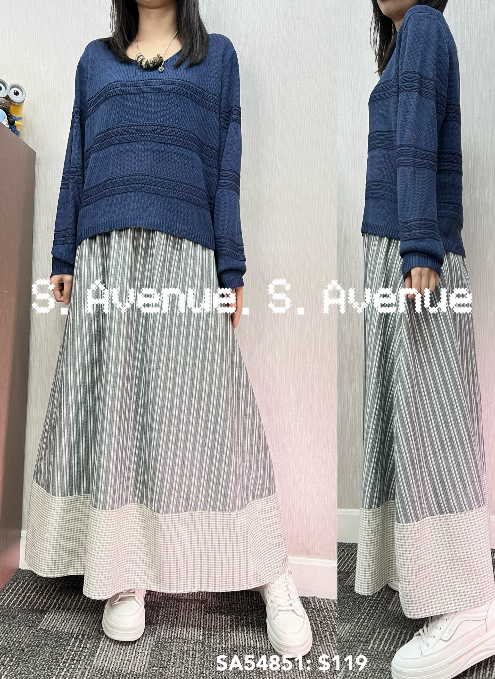 SA54851: 長袖V領暗間線top