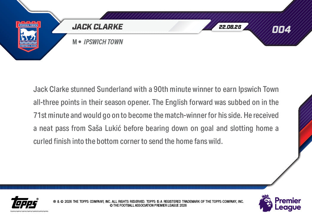 Jack Clarke - 2026/27 Premier League Topps NOW® #4 90分鐘絕殺【團購】